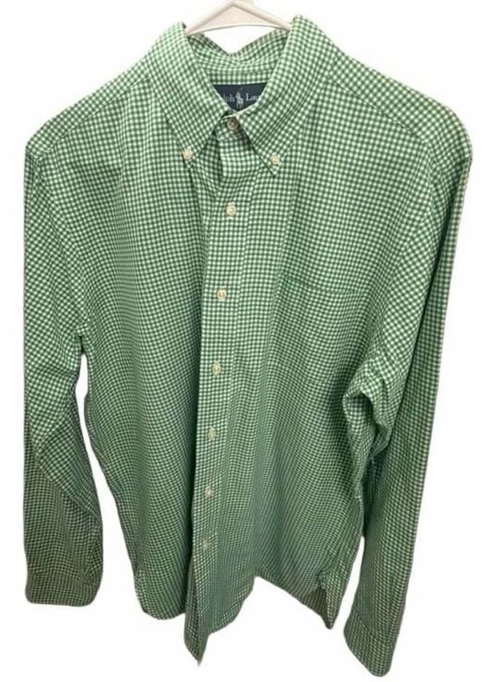 Ralph Lauren Men’s Gingham Oxford Button Down Shirt Size M Green White Cotton